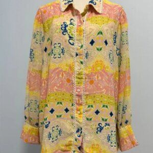 CYNTHIA ROWLEY Plus Long Sleeve Multicolor Blouse Size 1X